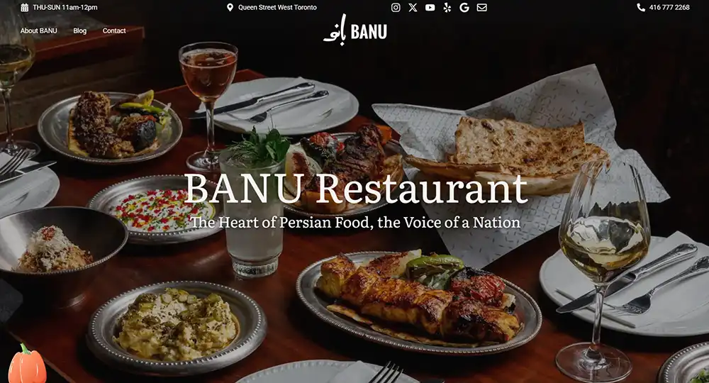 Website Design & Development Toronto, Canada | Lines & Beyond 10 Banu Persian Restaurant website design cover image | Best Website Design in Toronto Canada
