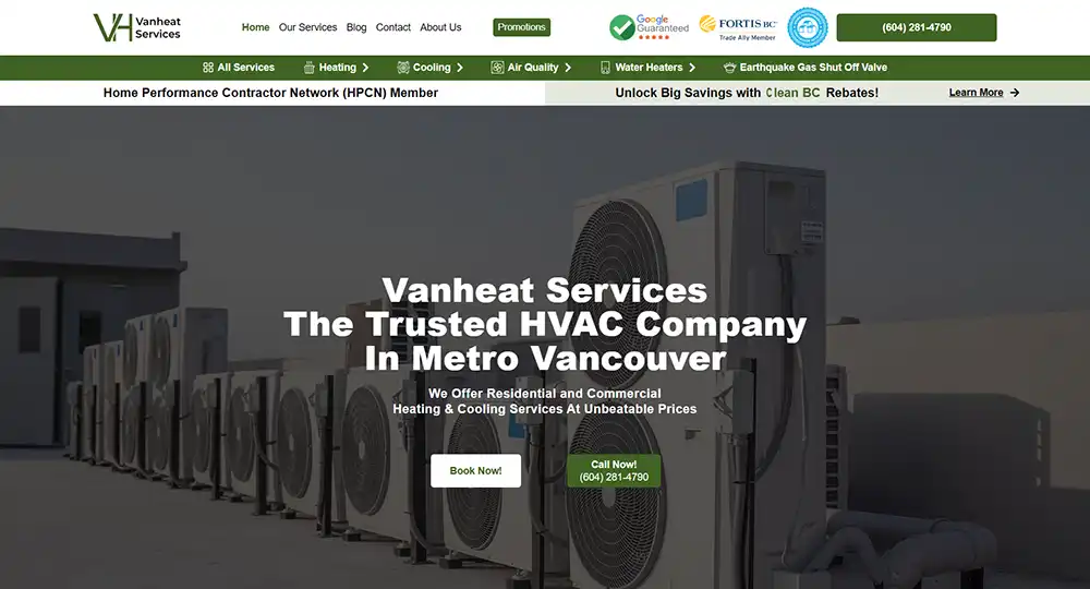 Website Design & Development Toronto, Canada | Lines & Beyond 17 Vanheat HVAC website design Cover image | Best Website Design in Toronto